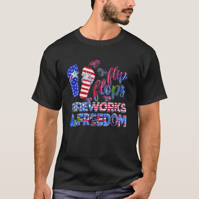 Retro Flinflip flops Fireworks Freedom American Fl T Shirt (Framsida)