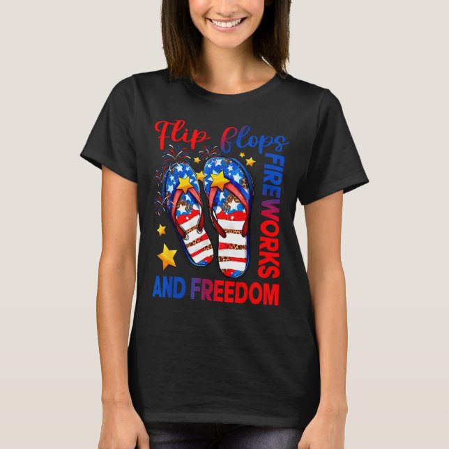 Retro flip flops fyrverkerier &amp; frihet amerika t shirt (Framsida)