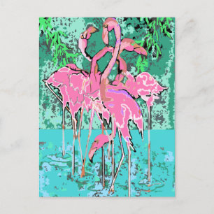 Retro Flock of Flamingo Birds Postcard Flamingos Vykort