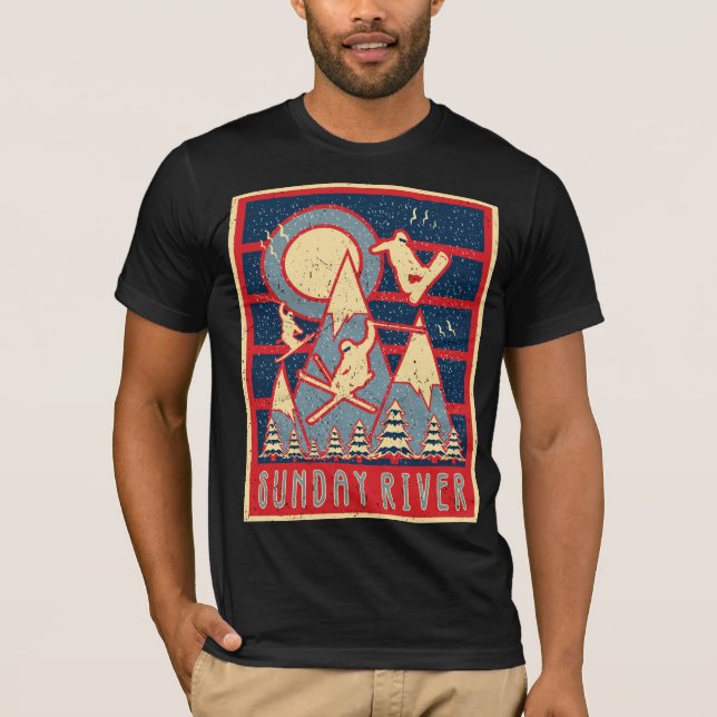 Retro-floden Ski Söndag vid 80-talet T Shirt (Framsida)