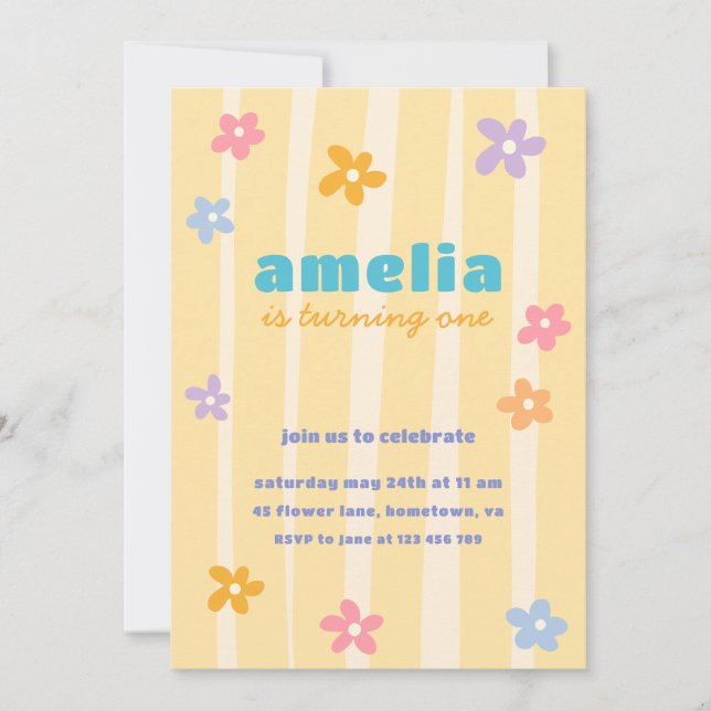 Retro Floral Birthday Party Inbjudningar (Framsida)