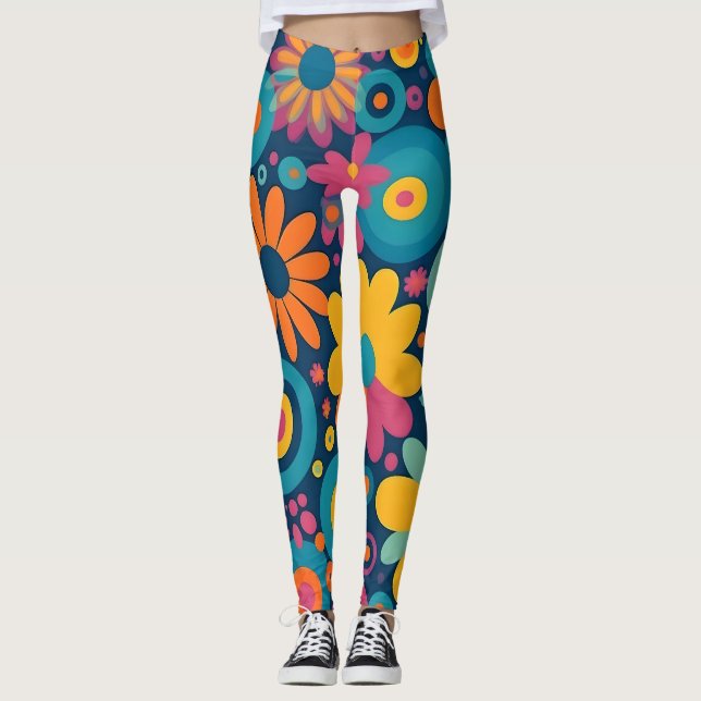 Retro Floral Burst Leggings (Framsida)