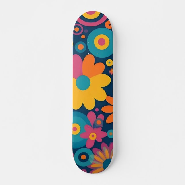 Retro Floral Burst Mini Skateboard Bräda 18,5 Cm (Framsida)