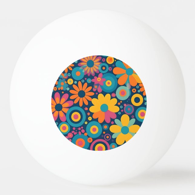Retro Floral Burst Pingisboll (Framsidan)