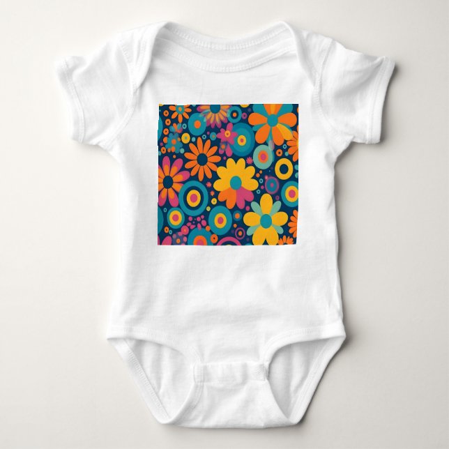 Retro Floral Burst T Shirt (Framsida)