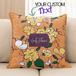 Retro Floral Daisy Orange Höst Anpassat Namn Kudde