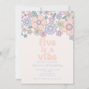 Retro Floral Five är en stämning 5-årsdag Inbjudningar