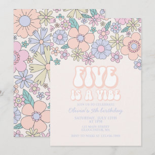 Retro Floral Five är en stämning 5-årsdag Inbjudningar