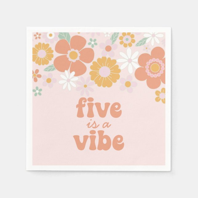 Retro Floral Five är en stämning 5-årsdag Pappersservett (Framsidan)