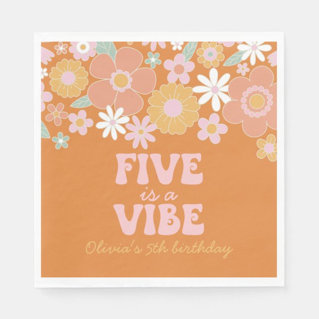 Retro Floral Five är en stämning 5-årsdag Pappersservett (Framsidan)
