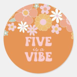 Retro Floral Five är en stämning 5-årsdag Runt Klistermärke