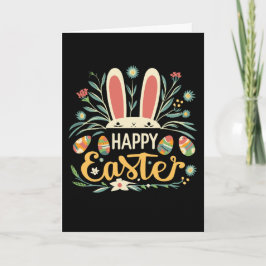 Retro Floral Happy Easter Bunny Boho Spring Helgkort