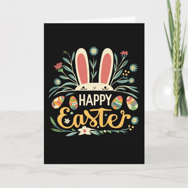Retro Floral Happy Easter Bunny Boho Spring Helgkort (Framsida)