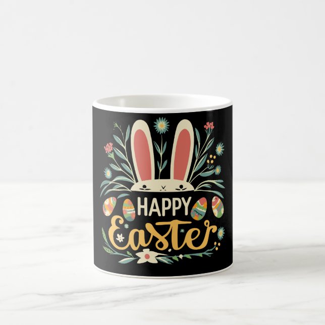 Retro Floral Happy Easter Bunny Boho Spring Kaffemugg (Center)