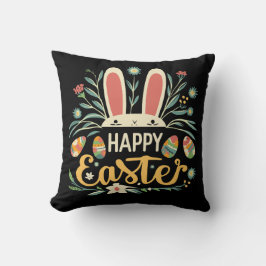 Retro Floral Happy Easter Bunny Boho Spring Kudde