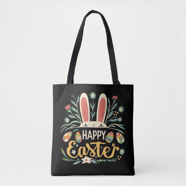 Retro Floral Happy Easter Bunny Boho Spring Tygkasse (Framsida)
