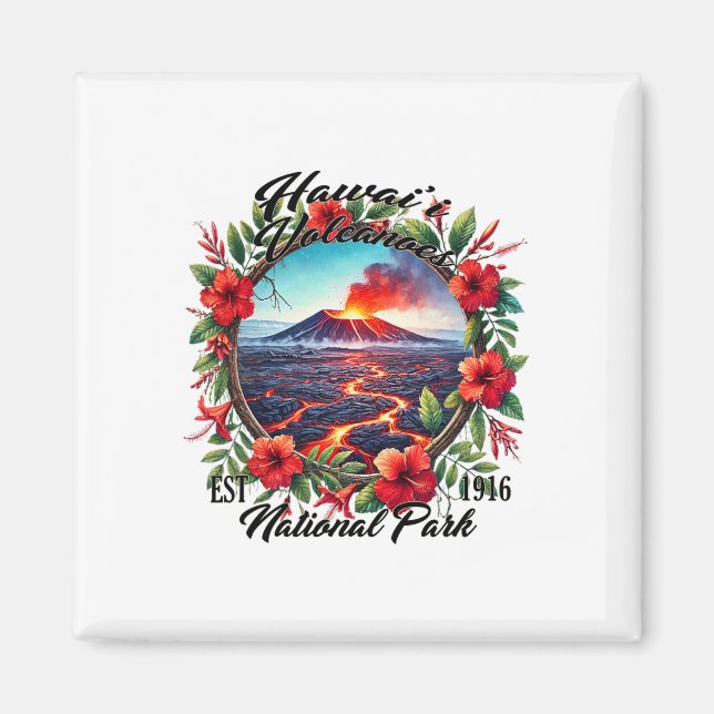 Retro Floral Hawaii Vulkan nationalpark Camping Magnet (Framsidan)
