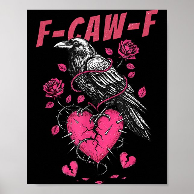 Retro Floral Heart Raven F-caw-f Anti Valentin's D Poster (Framsidan)