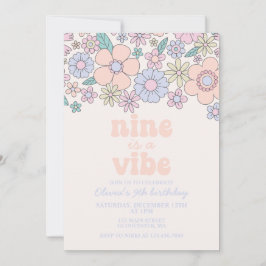 Retro Floral Nine är en Vibe 9-års födelsedag Inbjudningar