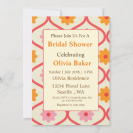 Retro Floral Ogee Mid-Century Modern Bridal Shower Inbjudningar