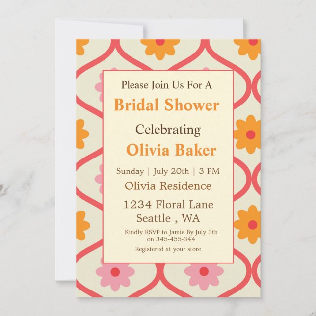 Retro Floral Ogee Mid-Century Modern Bridal Shower Inbjudningar (Framsida)