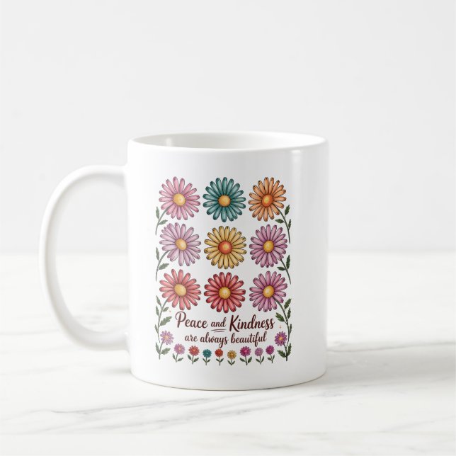 Retro Floral Peace and Kindness Kaffemugg (Vänster)