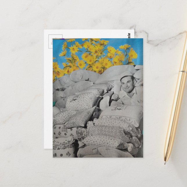 Retro Floral Print Flour Sacks and Sunflowers Vykort (Fram/Back In Situ)