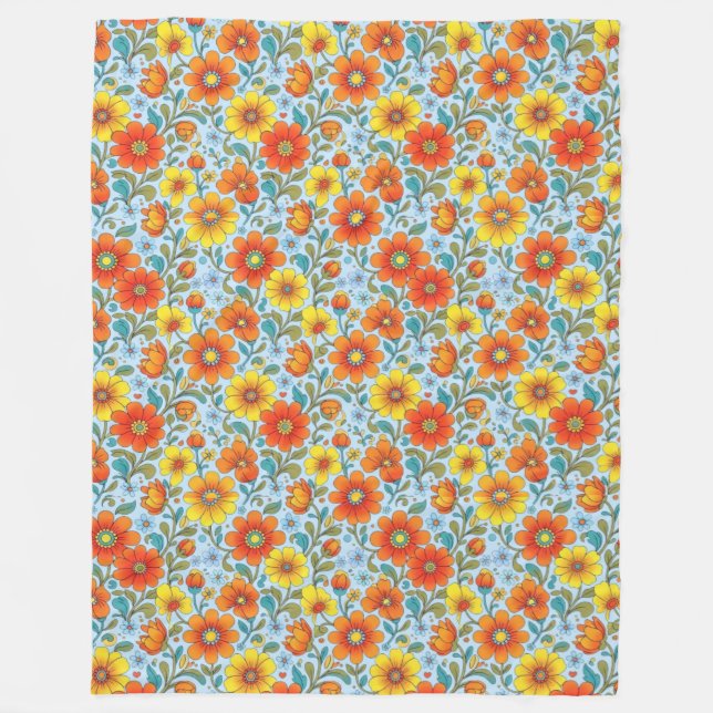Retro Floral Seamless Pattern Fleece Blanket (Framsidan)