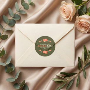 Retro Floral Vintage Trädgård Bröllop Runt Klistermärke