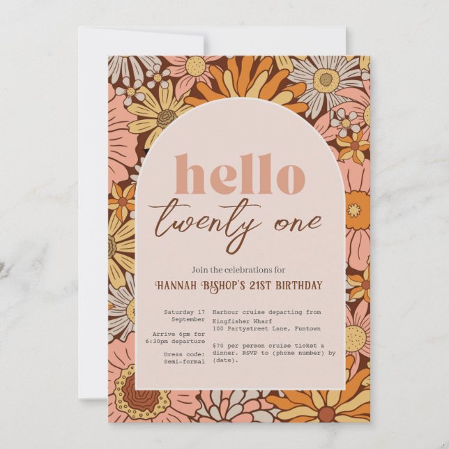 Retro Florals ANY AGE Invitation Inbjudningar (Framsida)