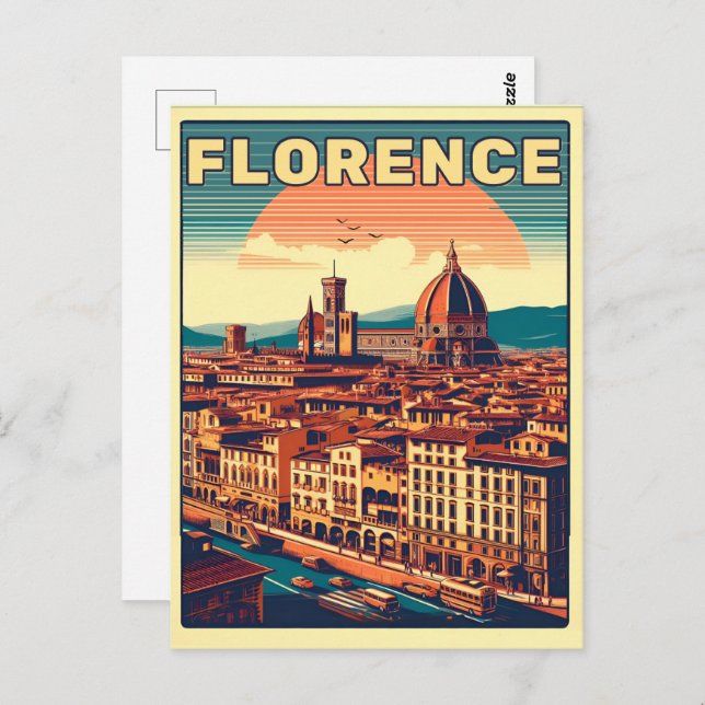 Retro Florence, förstena italiens resecheckar Vykort (Fram/baksida)