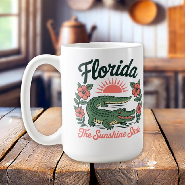Retro Florida Alligator Tropical Flowers Kaffemugg (Alligator, Florida the Sunshine State mug
)