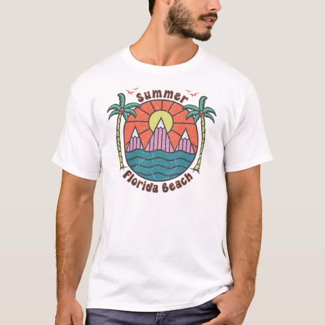 Retro Florida Beach Sunset T Shirt (Framsida)