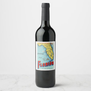 Retro Florida Karta Vinflaska Etikett