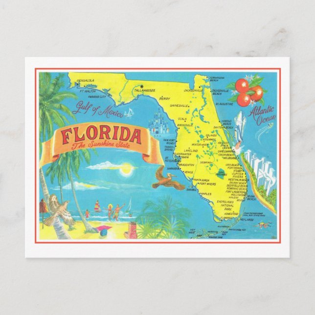 Retro Florida-karta  Vykort (Framsida)
