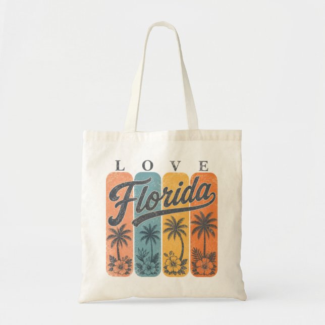 Retro Florida Palm Beach Solnedgångsvibbar Tygkasse (Framsidan)