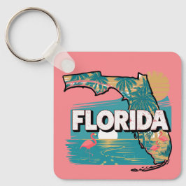 Retro Florida Silhouette Square Nyckelring