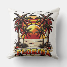Retro Florida Sunset med Handflatan Träd Kudde
