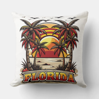 Retro Florida Sunset med Handflatan Träd Kudde