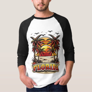 Retro Florida Sunset med Handflatan Träd T Shirt