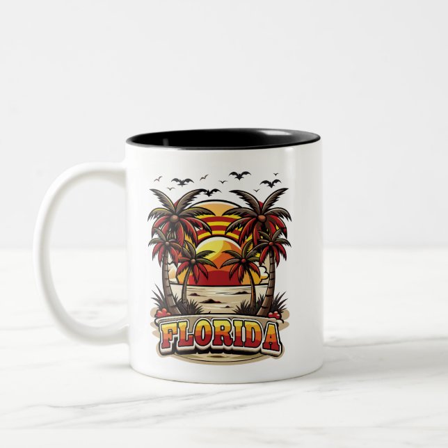 Retro Florida Sunset med Handflatan Träd Två-Tonad Mugg (Vänster)