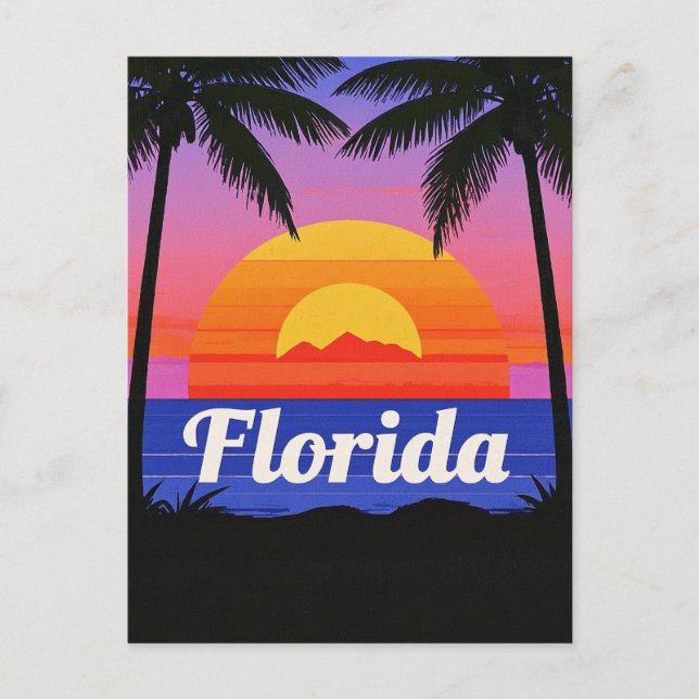 retro Florida Sunset Vibes: A Tropical Paradise Vykort (Framsida)