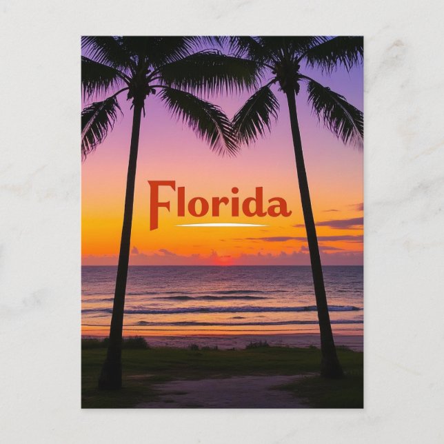 Retro Florida Twilight: Handflatan Silhouettes & C Vykort (Framsida)