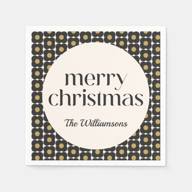 Retro Flower Black Guld Helgdag-Anpassningsbar Pappersservett (Framsidan)