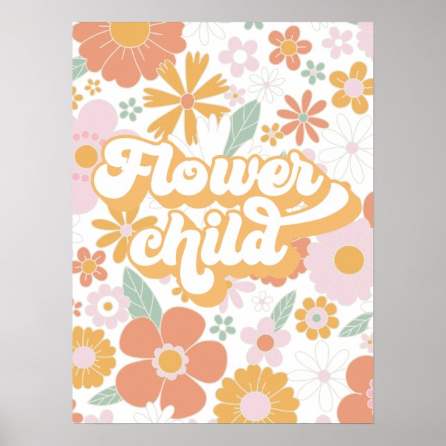 Retro Flower Child blommig affisch (Framsidan)