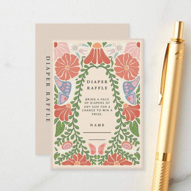 Retro Flower Diaper Raffle Baby Shower Enclosure Tilläggskort (Skapare uppladdad)