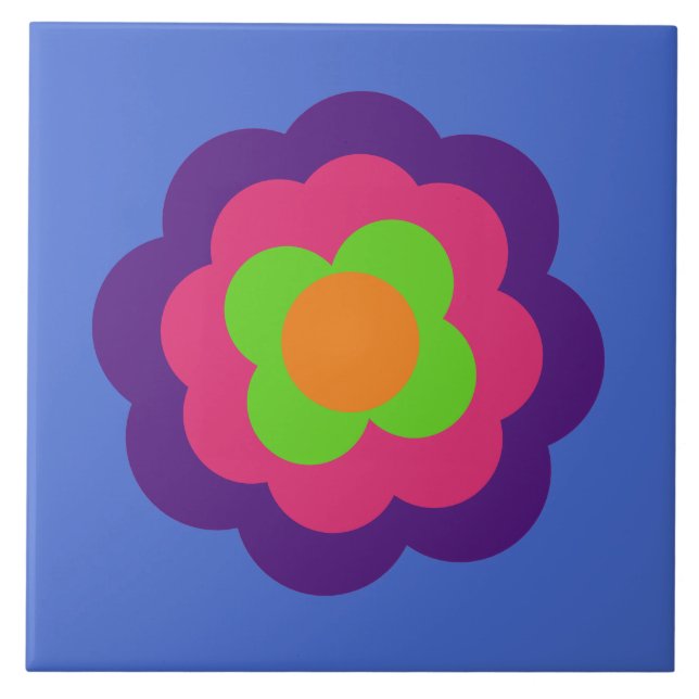 Retro Flower Flowers Blumen Muster 70er 70ies 70s Kakelplatta (Framsidan)