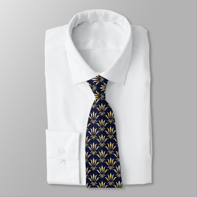 Retro Flower Gradient Guld Vector Mönster Navy Nec Slips (Bunden)