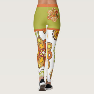 Retro Flower Hippie Orange Grönt Leggings