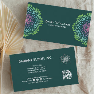 Retro Flower Mandala Teal Visitkort